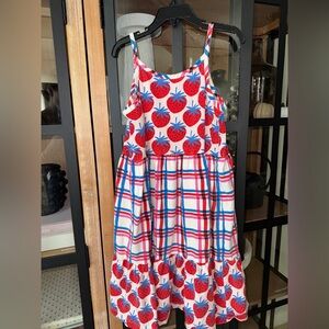 Hanna Andersson strawberries dress plaid patchwork print sleeveless girls cotton